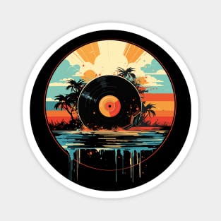 Vinyl Record Beach Palm trees sunset Magnet